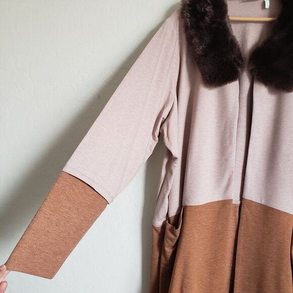 LOGO Lori Goldstein Faux Fur Collar Longline Cardigan Sweater Brown/Tan Size 3X - Picture 5 of 11